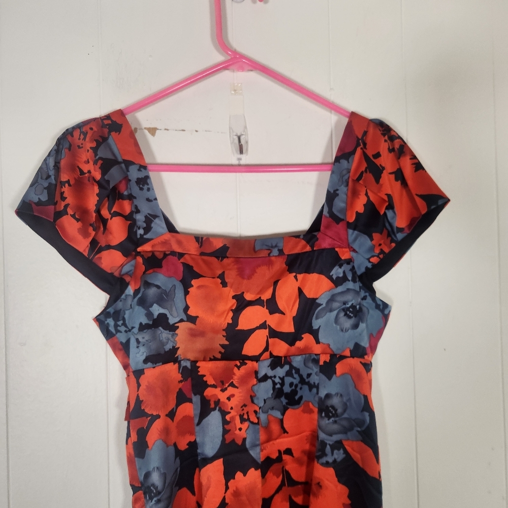 Limited Red Gray Satin Floral Mini Dress Sz 4 Y2k Crossover Babydoll Neckline - Picture 9 of 16